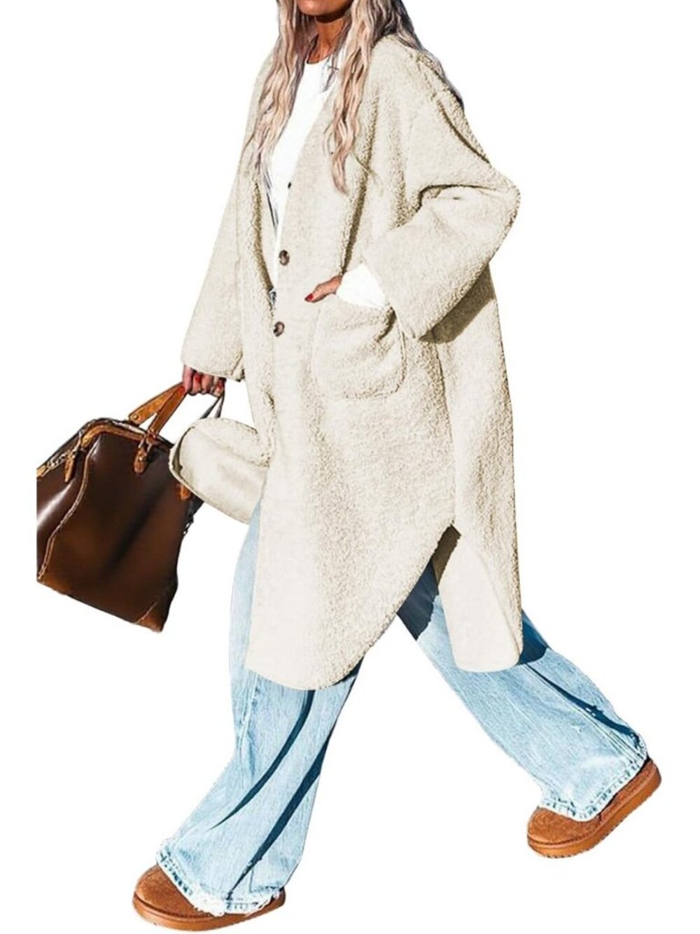 Cozy Women's Winter Faux Fur Sherpa Fleece Long Jacket for Going Out